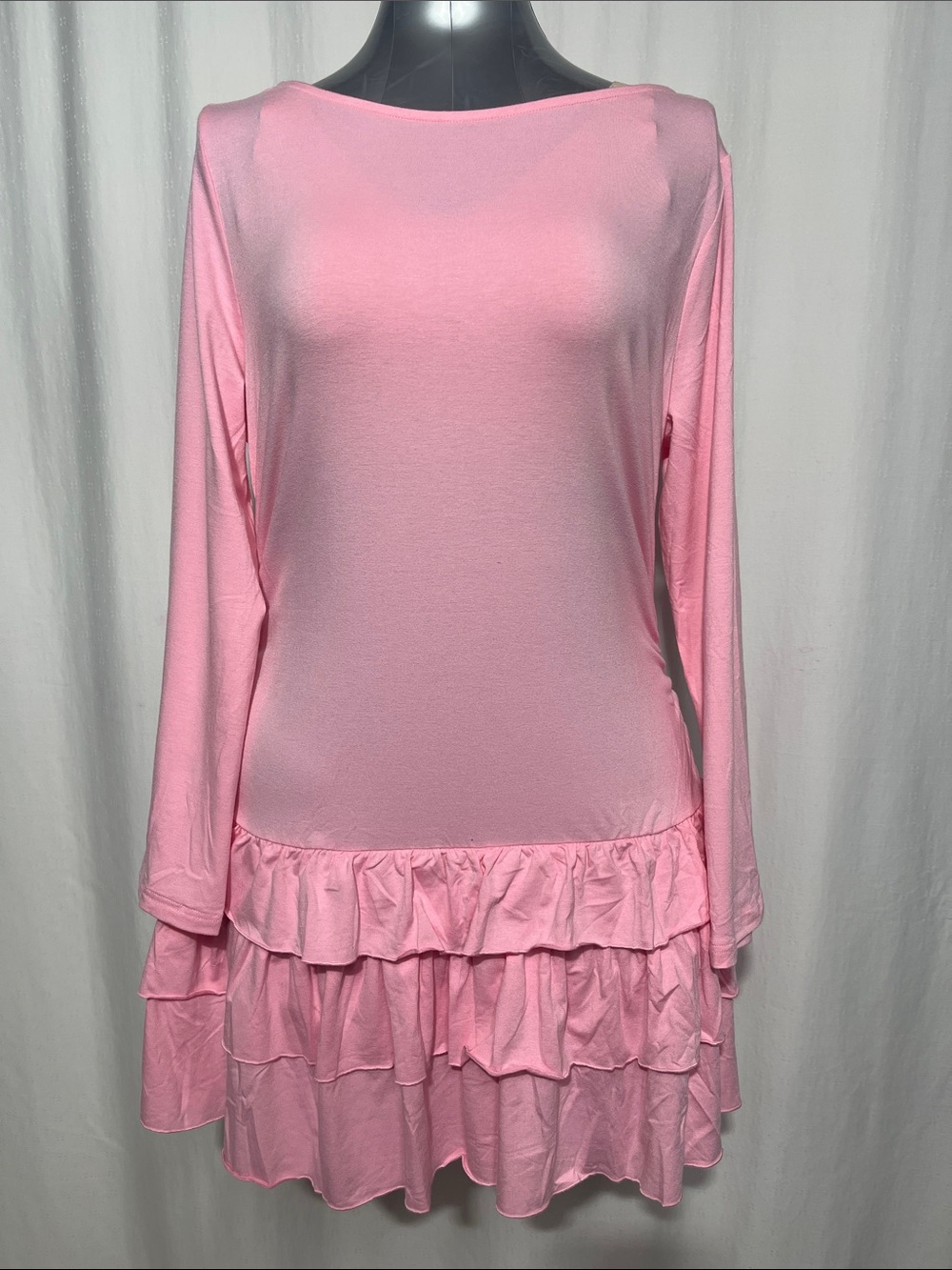 Pink Long-Sleeve Ruffle Hem Prom party Dress casual trendy chic going out dress